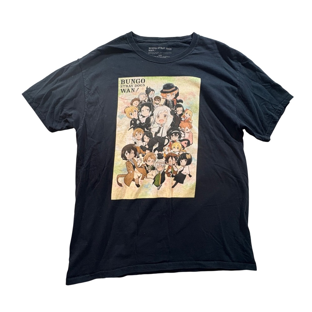Kadokawa Bungo Stray Dogs Wan! Graphic T-Shirt Mens Large Black Anime Chibi Tee